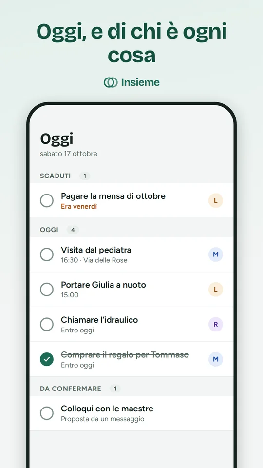 Schermata Oggi dell'app Insieme